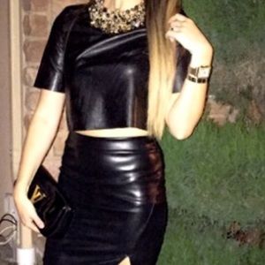 Black Faux Leather Crop Top